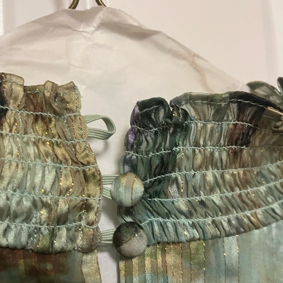 NWT Socialite Print Metallic Smocked Long Sleeve Minidress in Green Olive XL - Picture 4 of 10